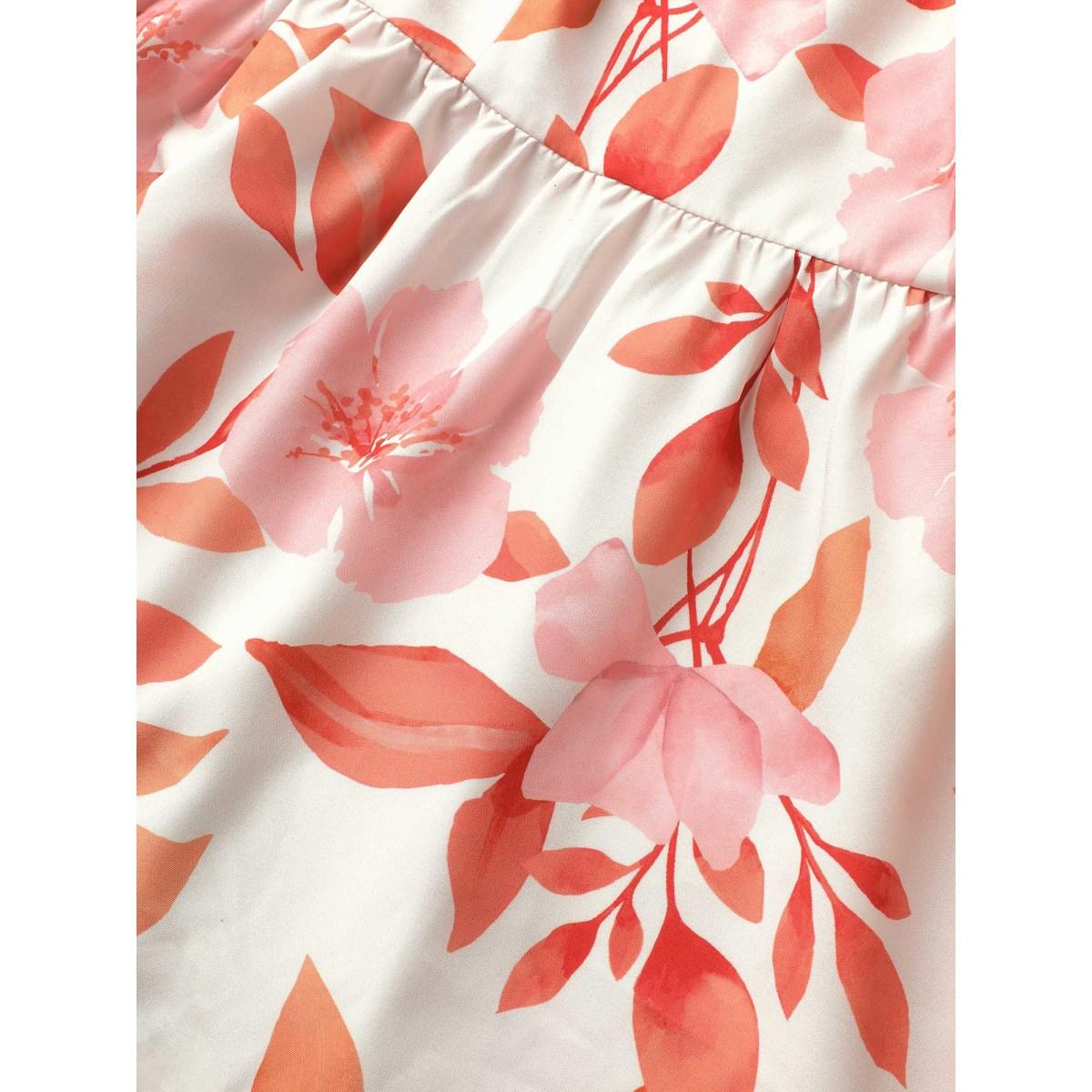 Plus Size Apricot Floral Ruffle Sleeve Elastic Waist Blouse Women Resort Short sleeve Square Neck Vacation Blouses BloomChic 18-20/2X Product Image