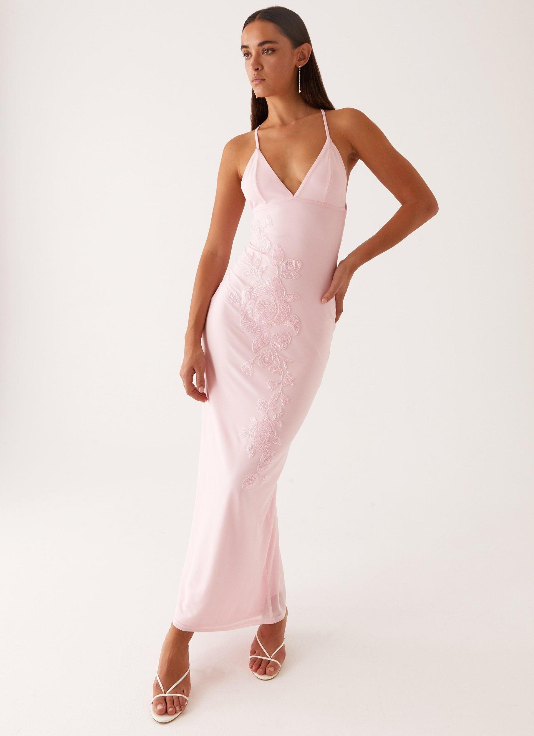 Beki Beaded Mesh Maxi Dress - Pink Product Image