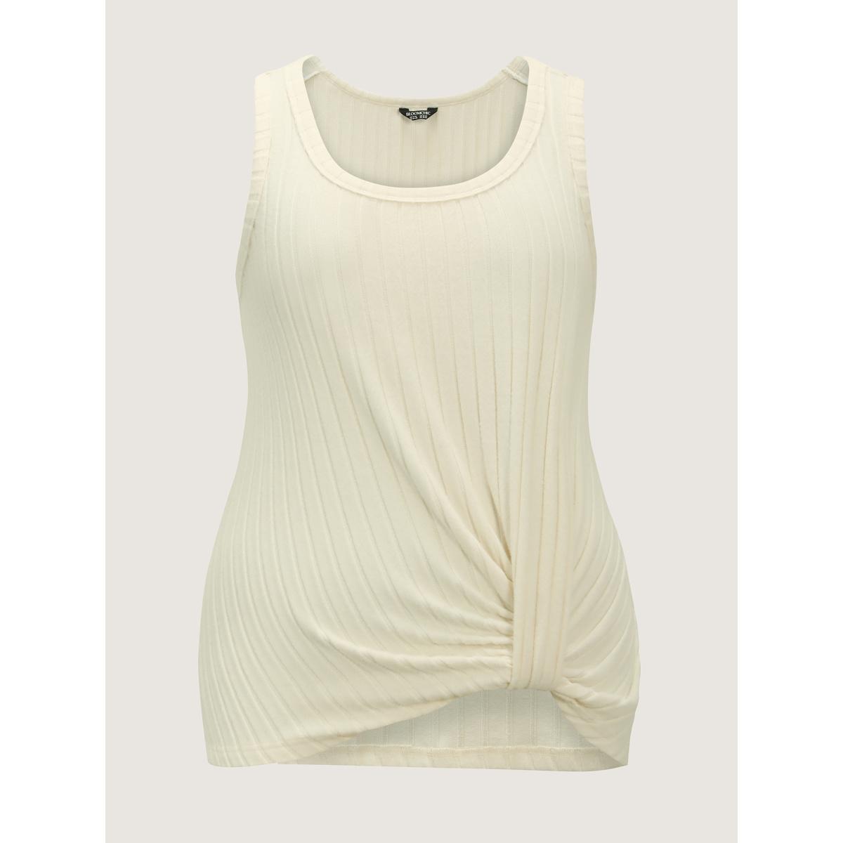 Plus Size Velvety Ribbed Knotted Tank Top Women Ivory Twist U-neck Casual Tank Tops Camis BloomChic 18-20/2X Product Image