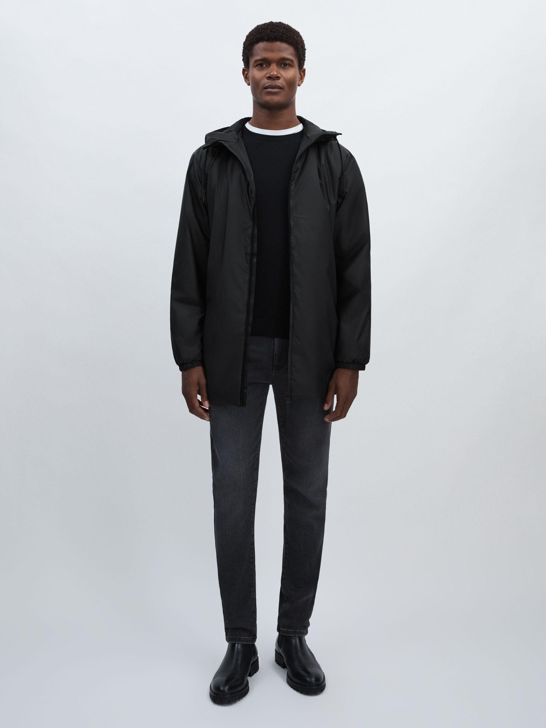 Rains Long Hooded Insulated Jacket in Black Product Image