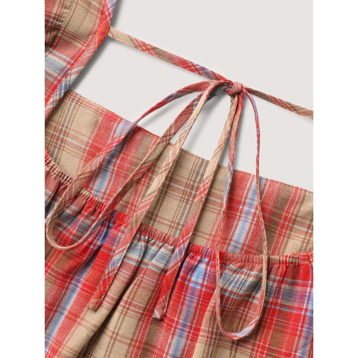 Plus Size Raspberry Plaid Print Flutter Sleeve Pleated Blouse Women Leisure Cap Sleeve Square Neck Casual Blouses BloomChic 28/5X Product Image