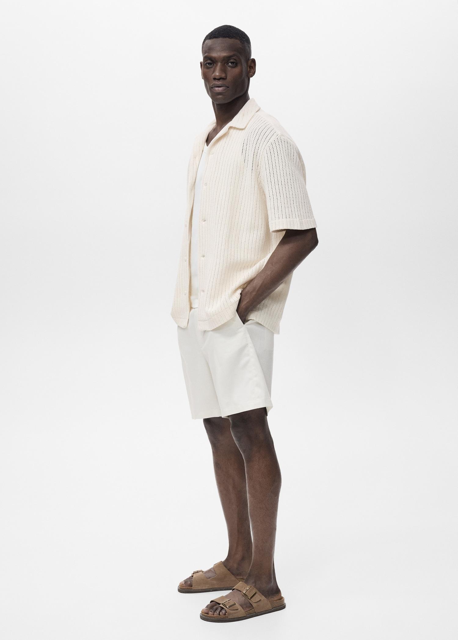 Regular openwork cotton shirt - Men | MANGO USA Product Image