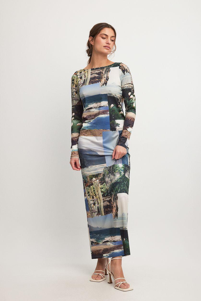 Photographic Collage Long Sleeve Maxi Dress Product Image
