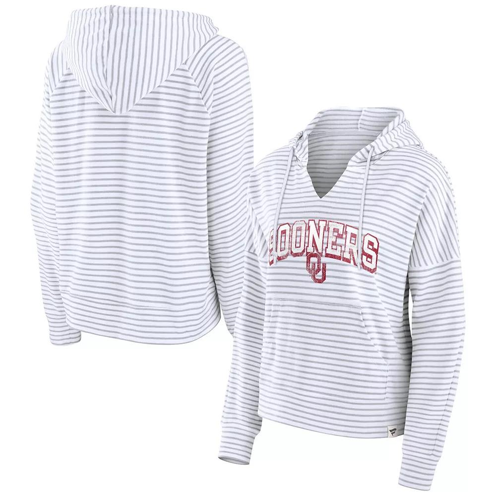 Women's Fanatics Branded White Oklahoma Sooners Striped Notch Neck Pullover Hoodie,  Product Image
