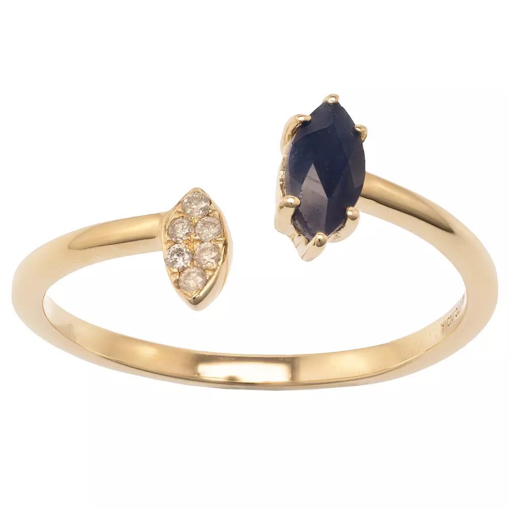 Gemistry 14k Gold Blue Sapphire & White Topaz Open Marquise Ring, Women's,  Product Image