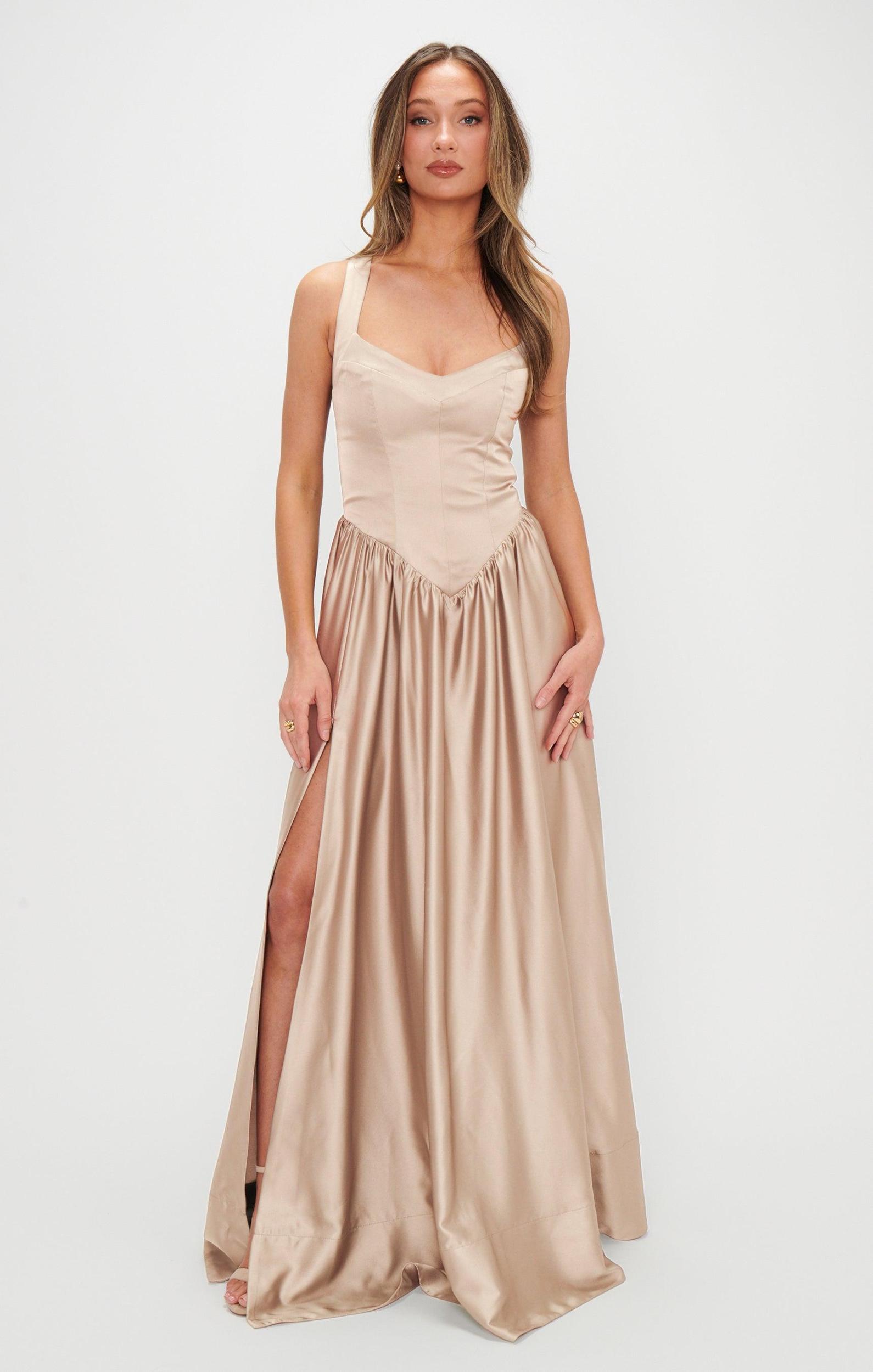 Abigail Maxi Dress ~ Champagne Luxe Satin Product Image