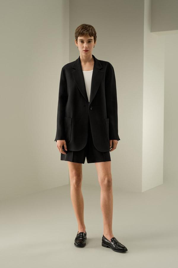 LILYSILK Wool Jacket - Female - Black Wool & Silk - Graceful Single Button Design Overcoat XS Product Image