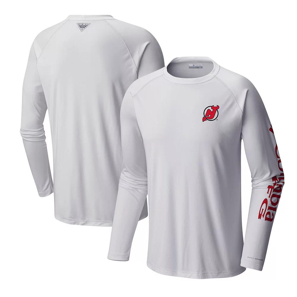 Men's Columbia White Chicago Blackhawks Terminal Tackle Omni-Shade Raglan Long Sleeve T-Shirt,  Product Image