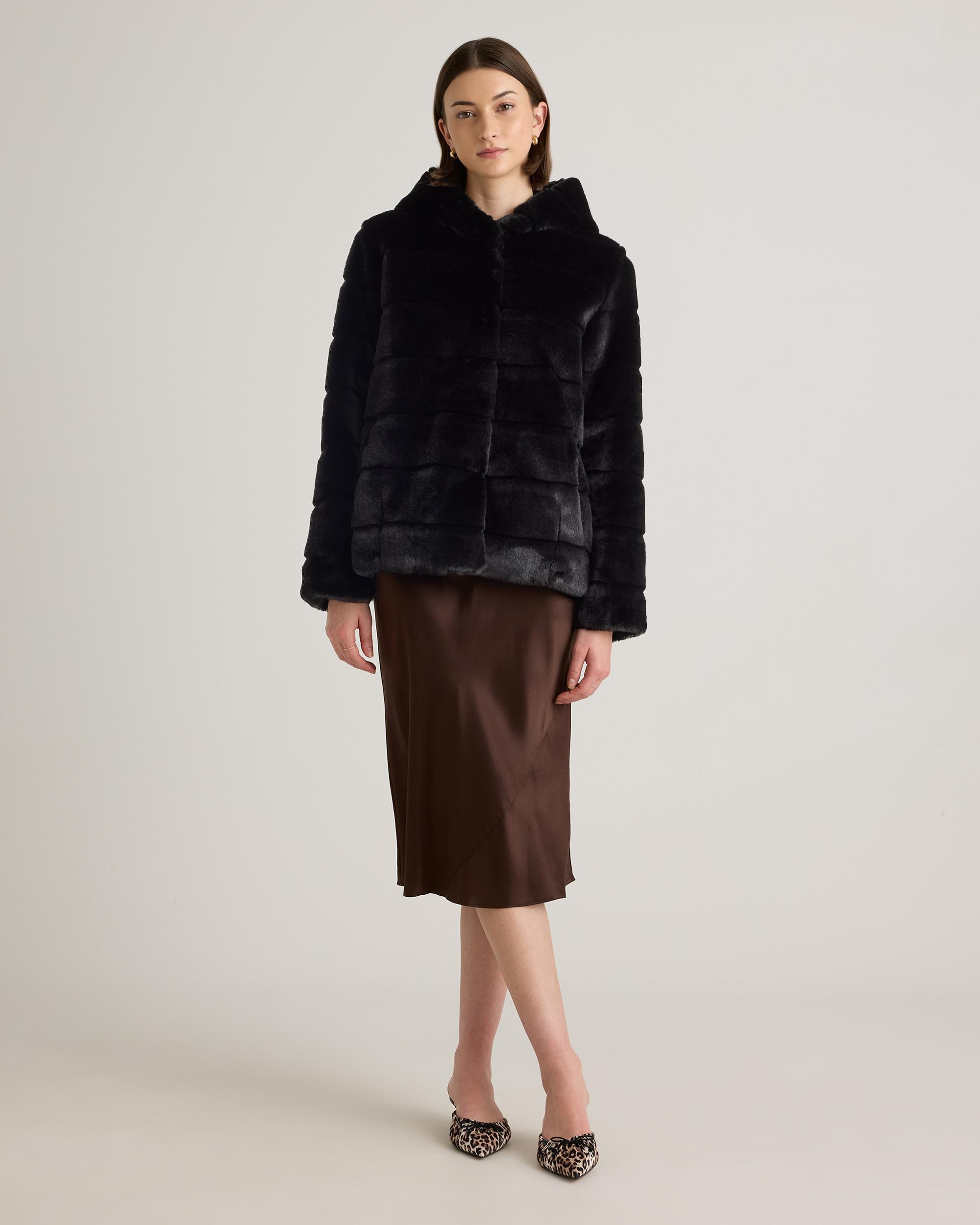 Quince | Women's Hooded Faux Fur Jacket Size XL, Recycled Polyester Product Image