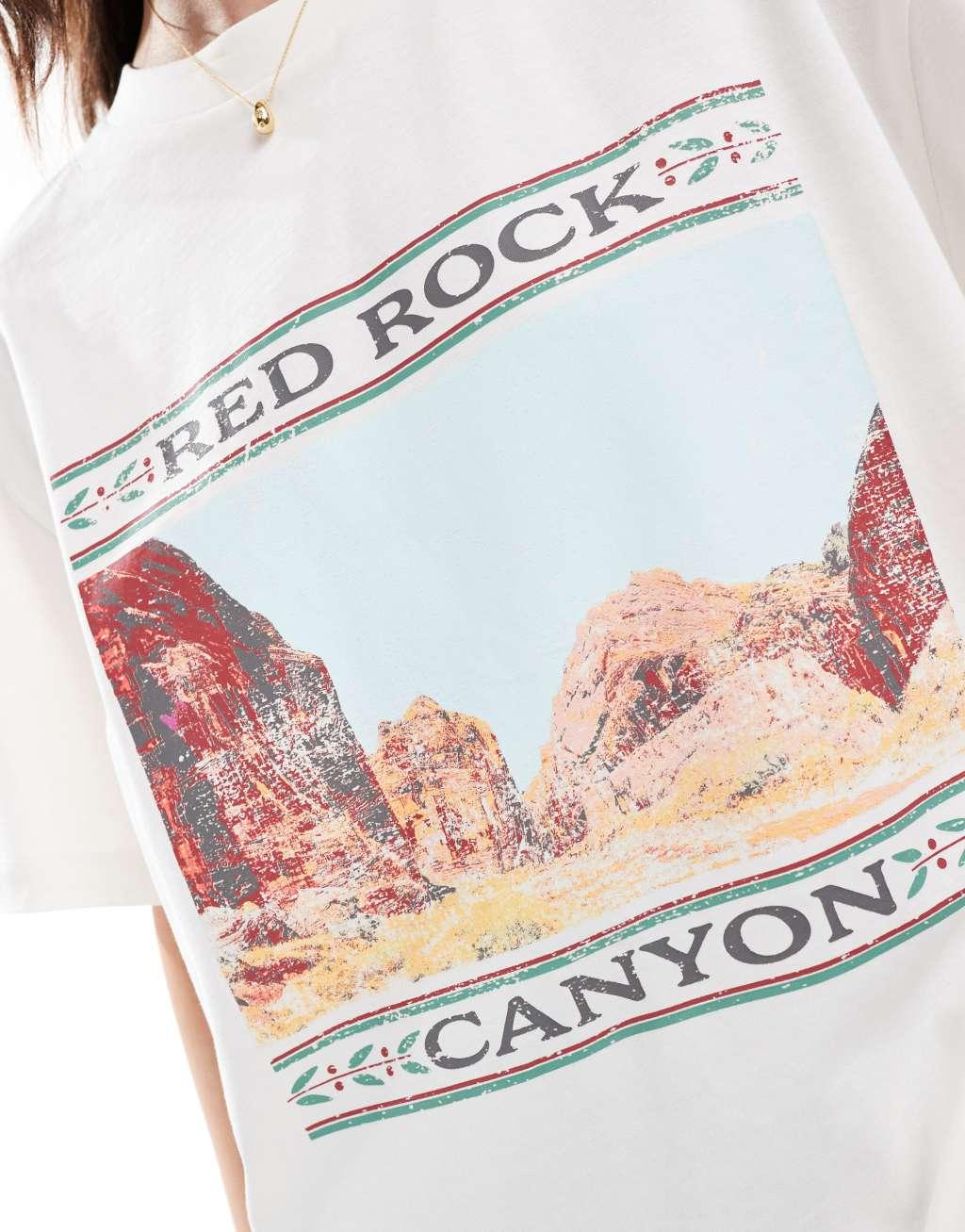 ASOS DESIGN oversized T-shirt canyon graphic in cream Product Image