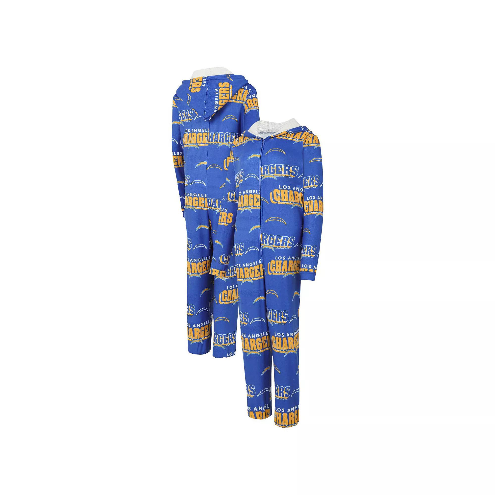 Women's Concepts Sport Powder Blue Los Angeles Chargers Roadway Allover Print Microfleece Full-Zip Union Suit,  Product Image
