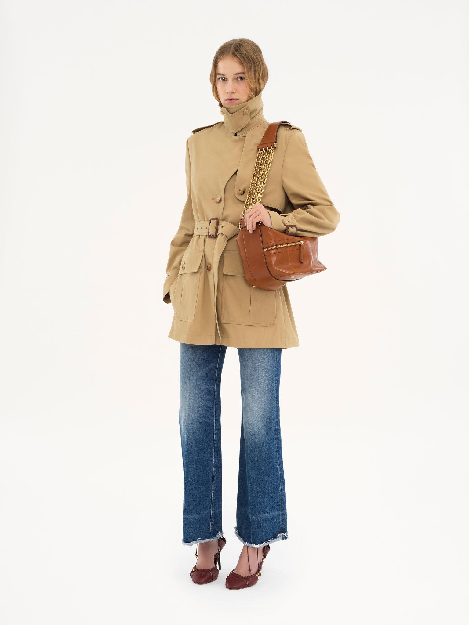 Short trench coat in cotton satin Product Image