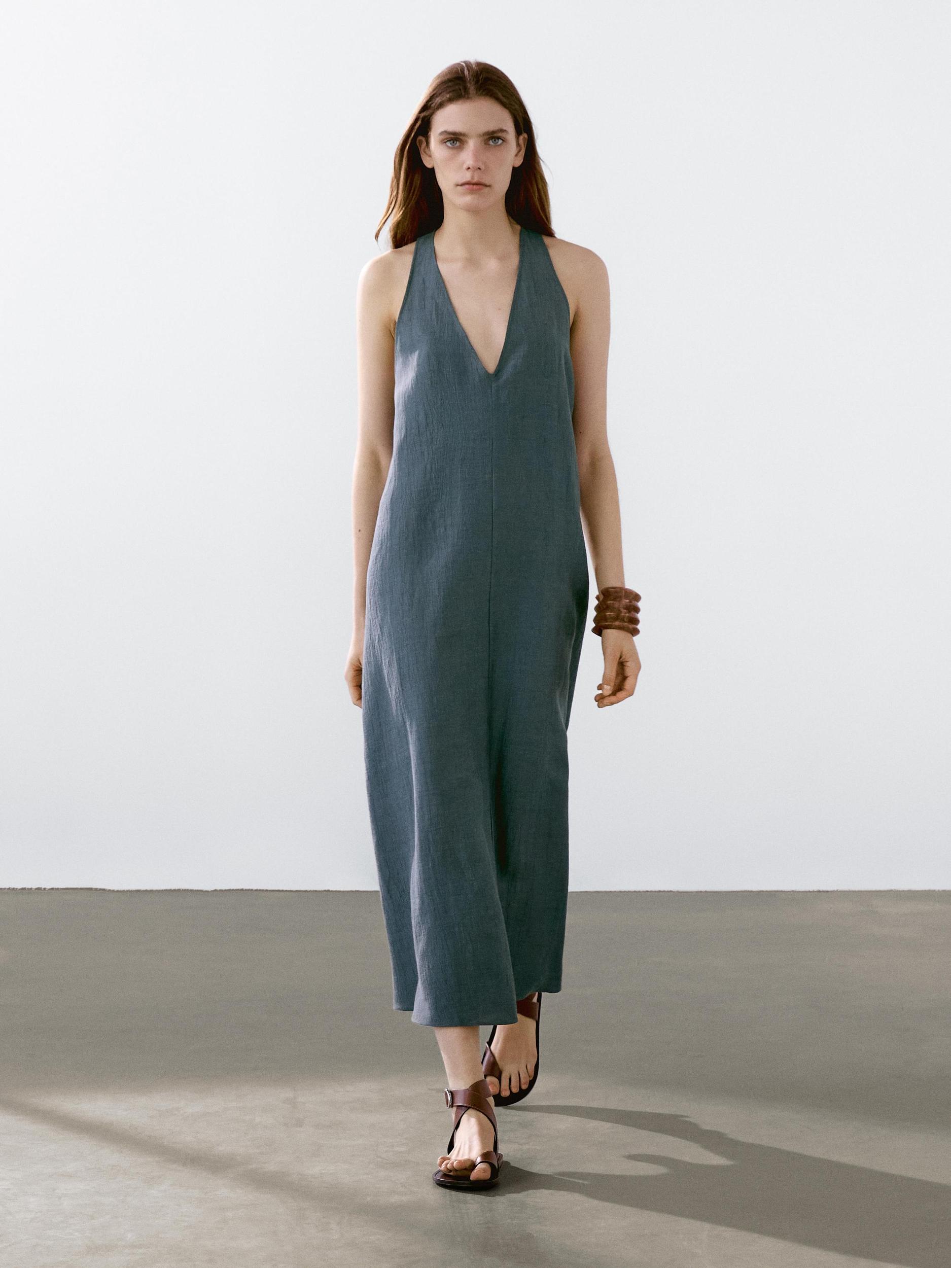 Linen blend dress with back detail Product Image