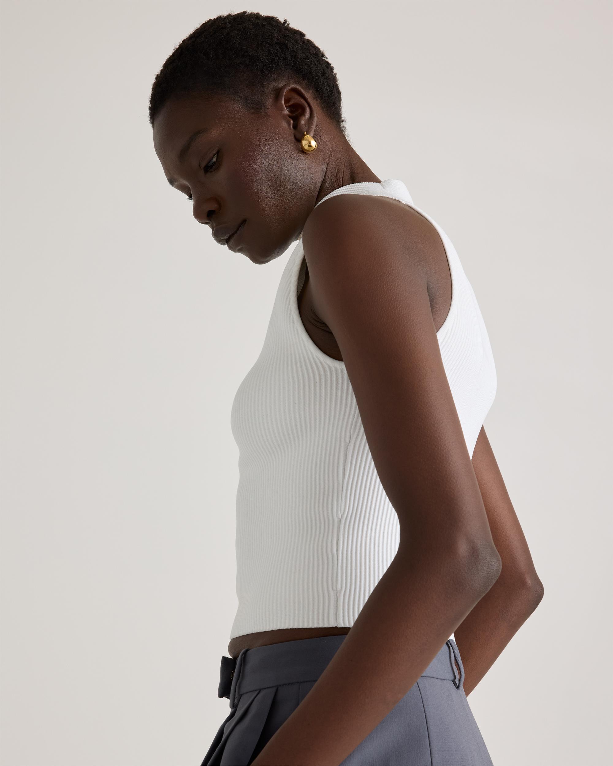 Quince | Women's Cropped High Neck Ribbed Knit Tank Top Size XS, Recycled nylon/polyester/spandex Product Image