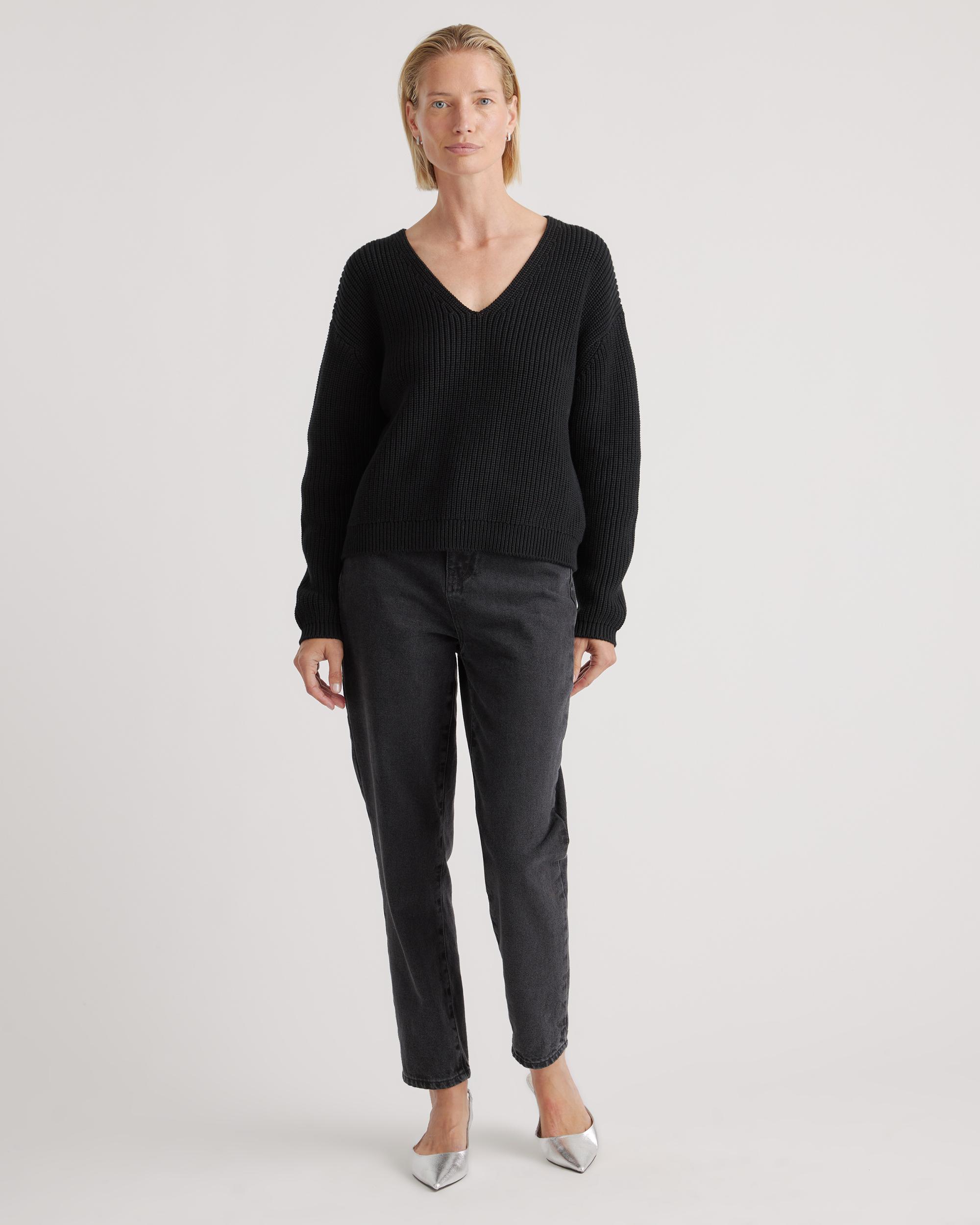 Quince | Women's Fisherman V-Neck Sweater Size XS, Organic Cotton Product Image