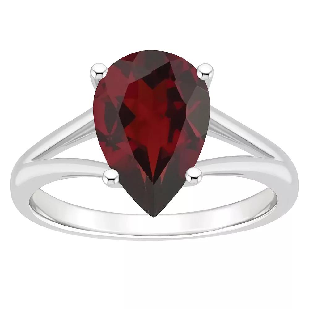 Alyson Layne Sterling Silver 12 mm x 8 mm Pear Shape Gemstone Split Shank Solitaire Ring, Women's, Size: 6, Red Product Image