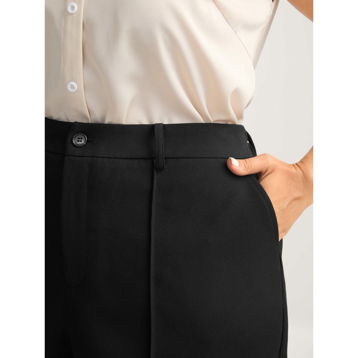 Plus Size Pin Tuck Straight-Leg Shorts Women Black At the Office Straight Leg Office Shorts BloomChic 14-16/1X Product Image