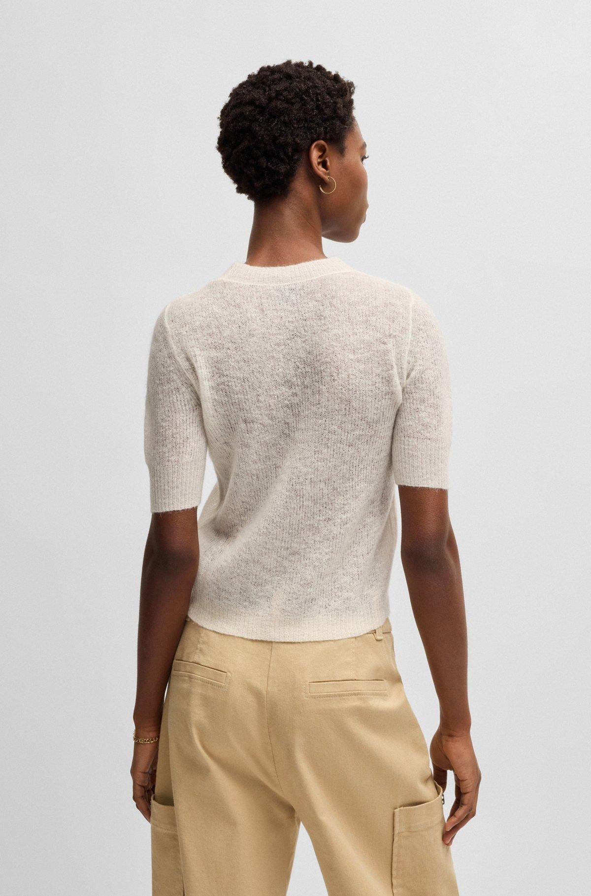 Cropped-sleeve knitted sweater in textured wool Product Image