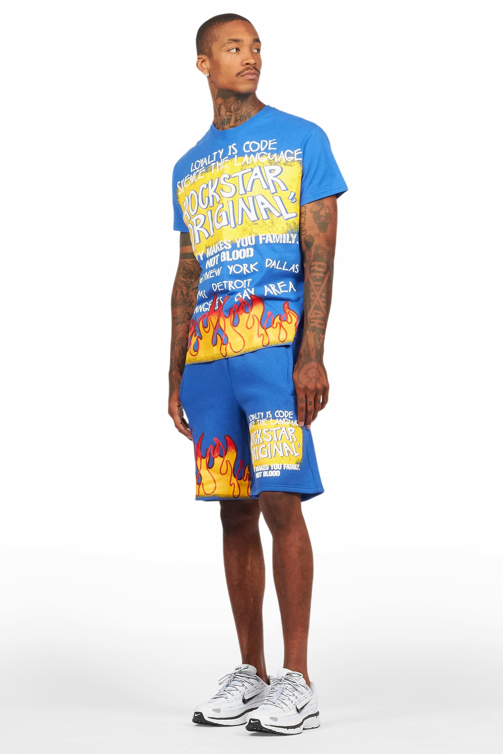 Beno Royal Blue Graphic T-Shirt Short Set Male Product Image