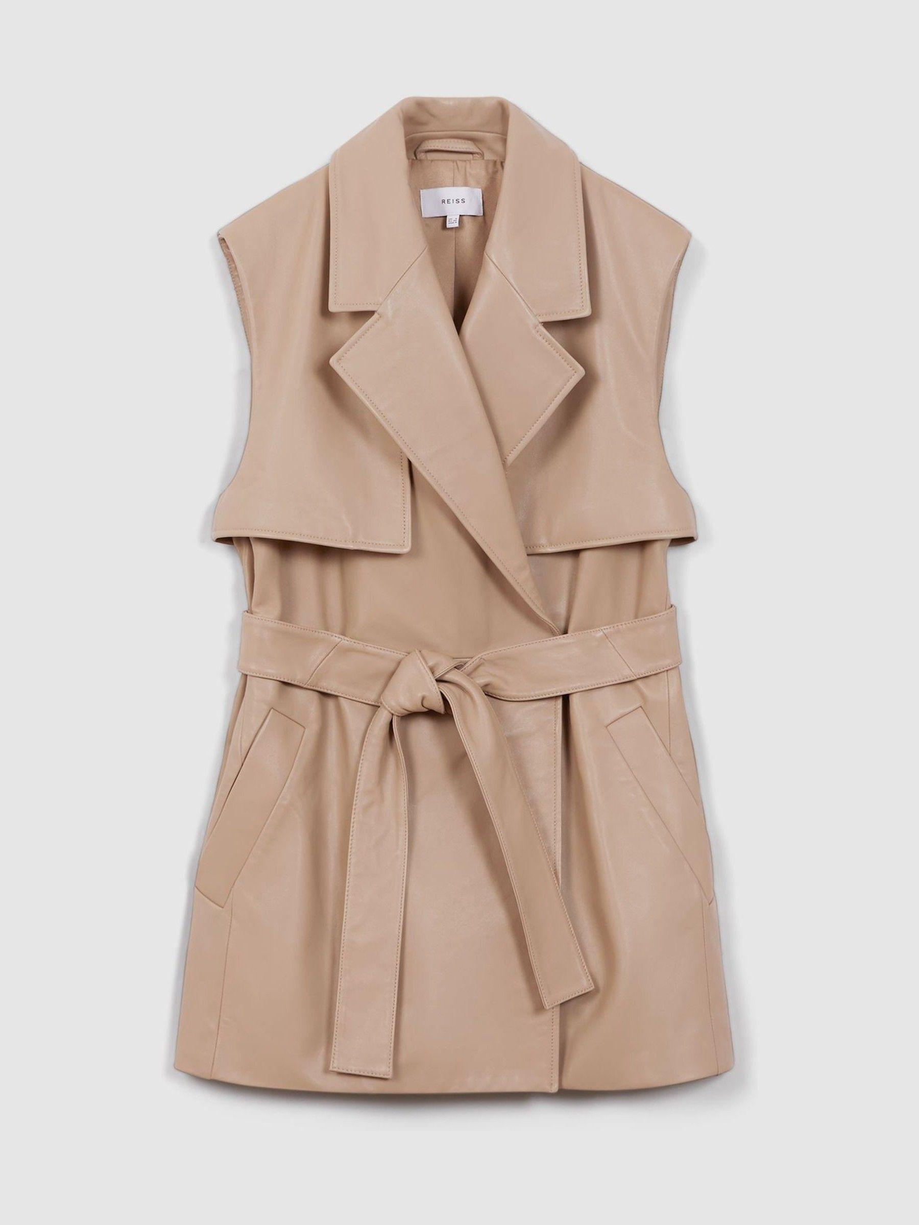 Leather Double Breasted Gilet in Neutral Product Image