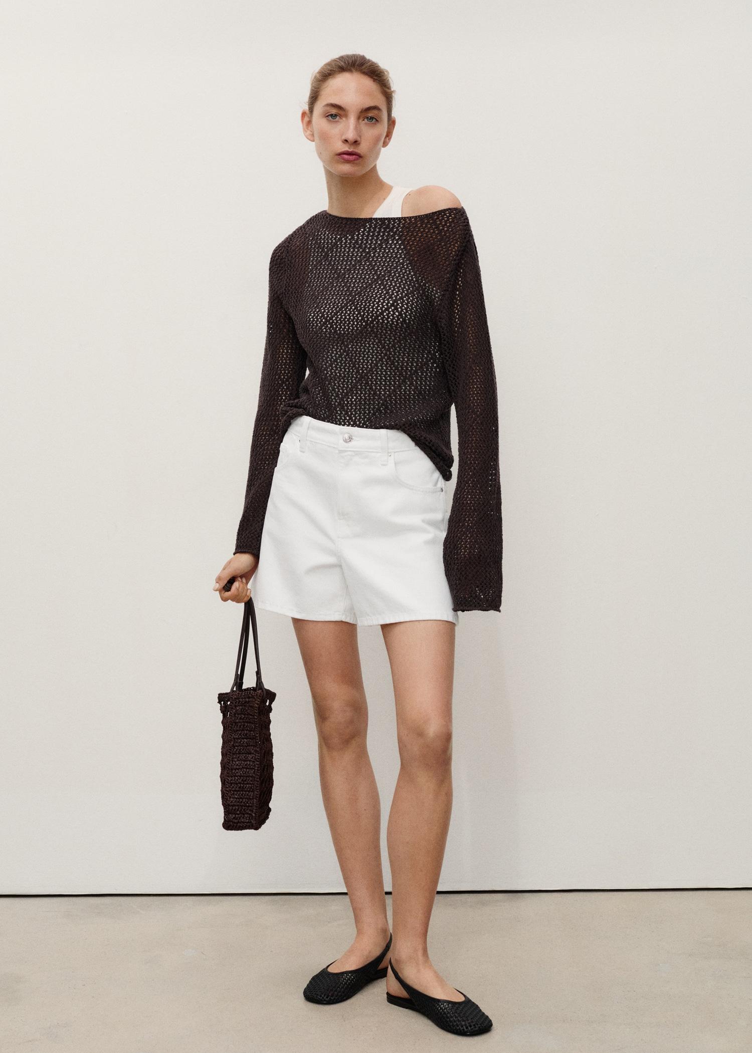 High-rise denim shorts - Women | MANGO USA Product Image