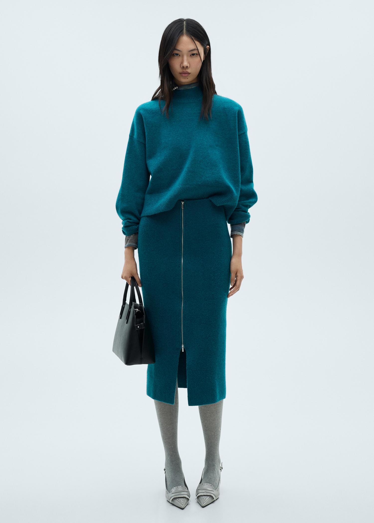 Zipper knit midi skirt - Women | MANGO USA Product Image