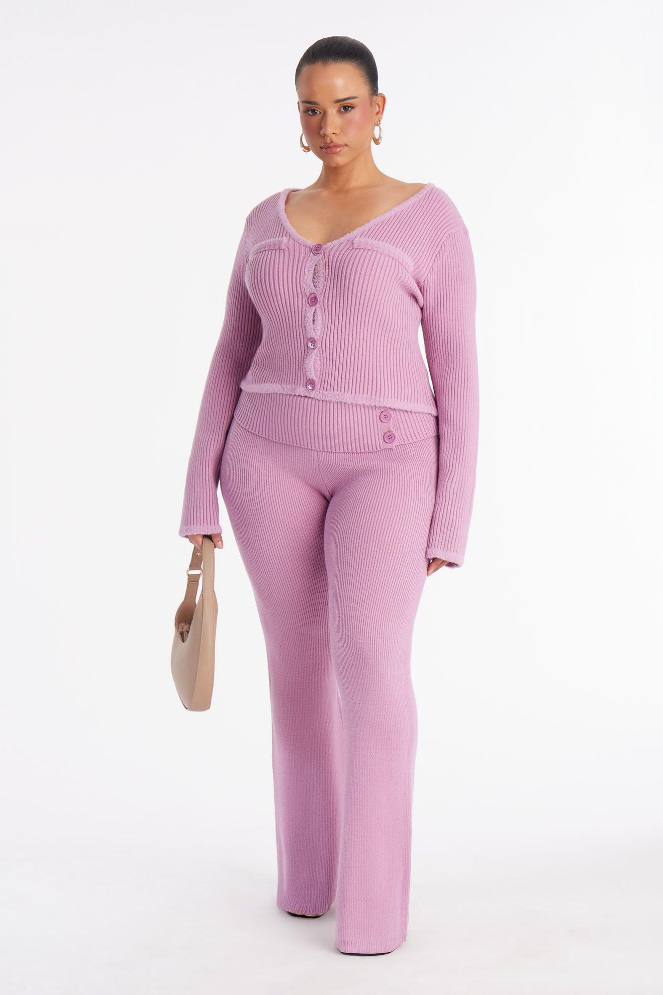 So Sweet Foldover Waist Flare Leg Pant Set - Lavender Female Product Image