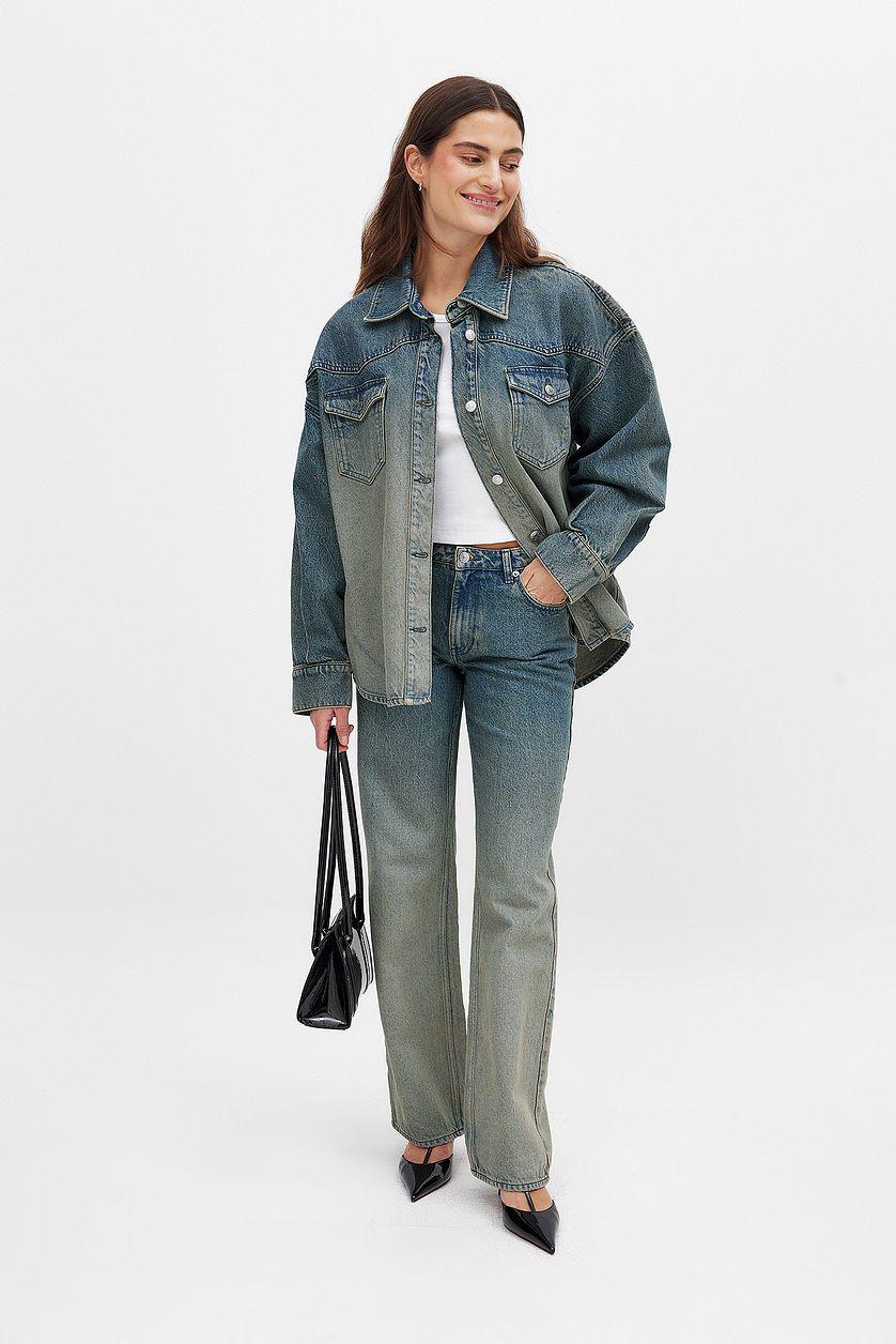 Wide Mid Waist Washed Out Denim Product Image