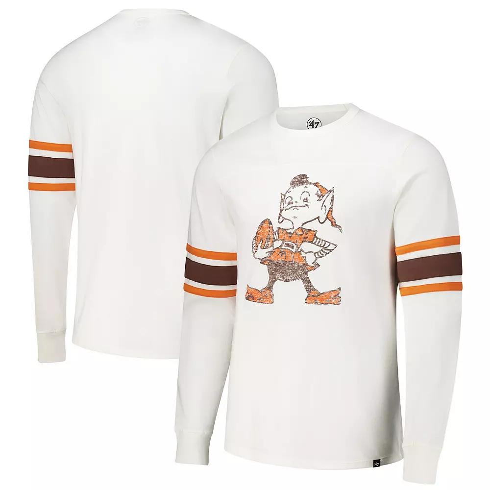 Men's '47 White Cleveland Browns Gridiron Throwback Premier Brex Long Sleeve T-Shirt,  Product Image