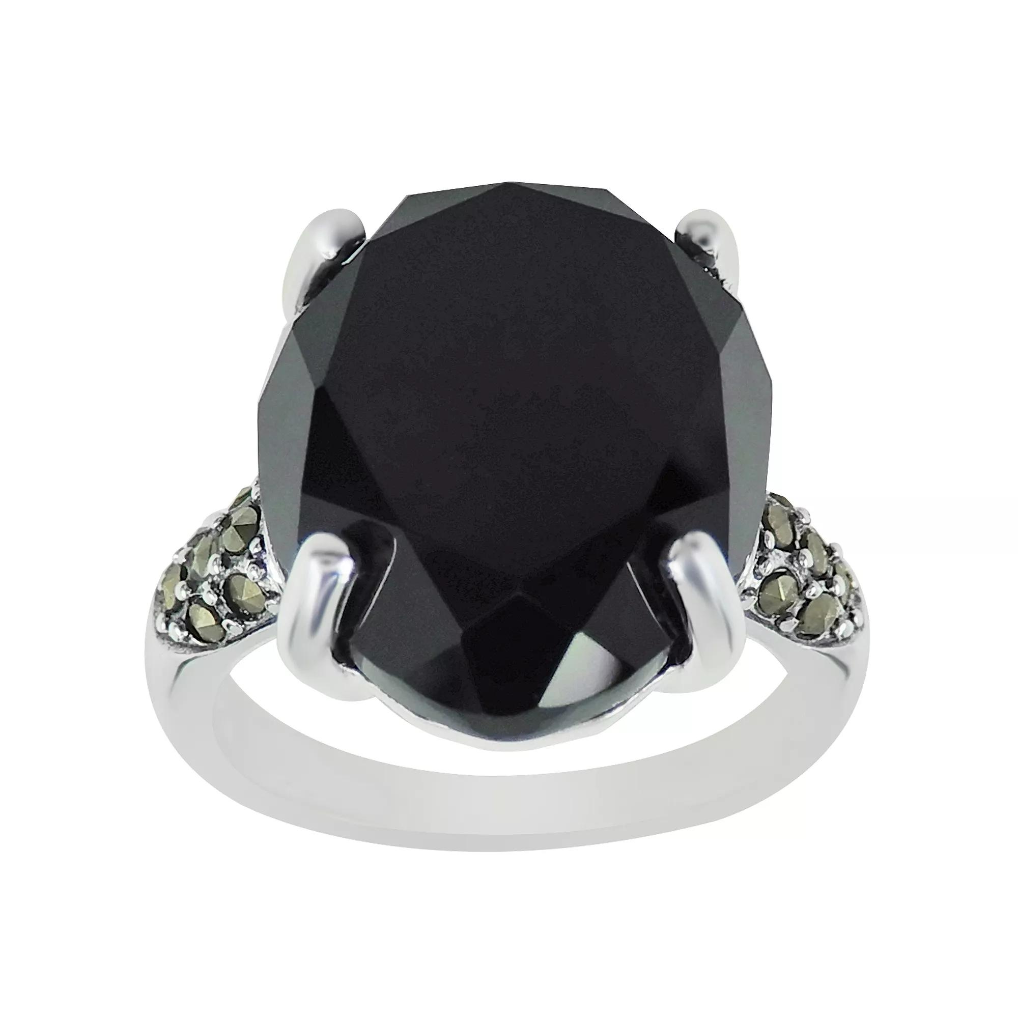 Lavish by TJM Sterling Silver Onyx & Marcasite Teardrop Pave Band Ring, Women's,  Product Image