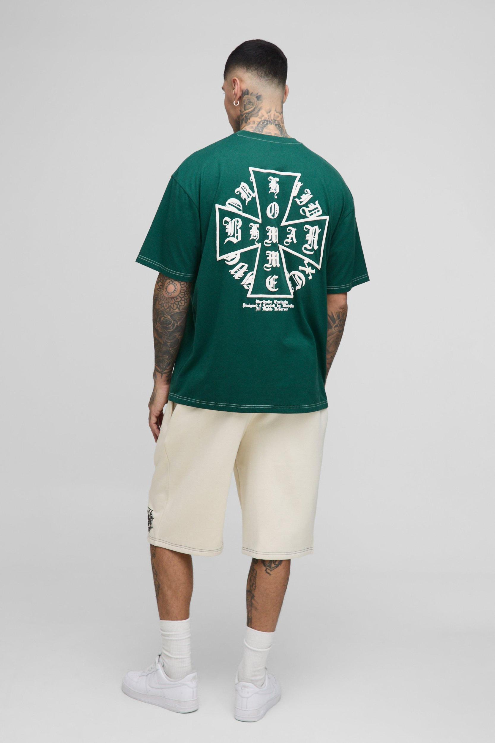 Tall Oversized Homme Puff Print T-Shirt & Short Set | boohooMAN USA Product Image