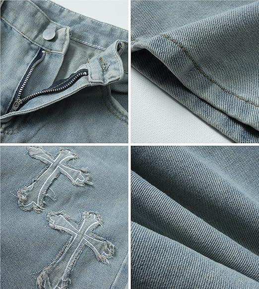 Men's Stylish Cross Cross Patch Street Jeans Product Image