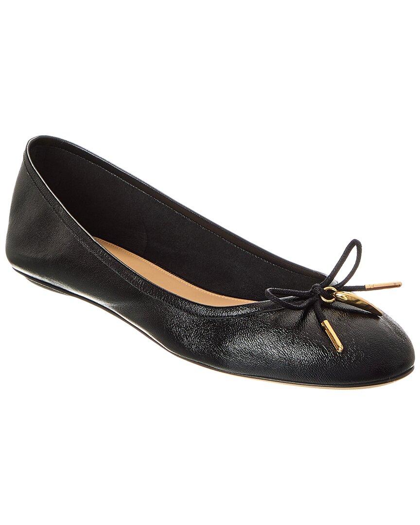 CHLOÉ Bow Detail Round Toe Flat Sole Ballerina Shoes In Black Product Image