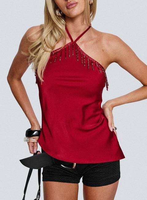 Rhody Bead Detail Arrowneck Top Wine Product Image