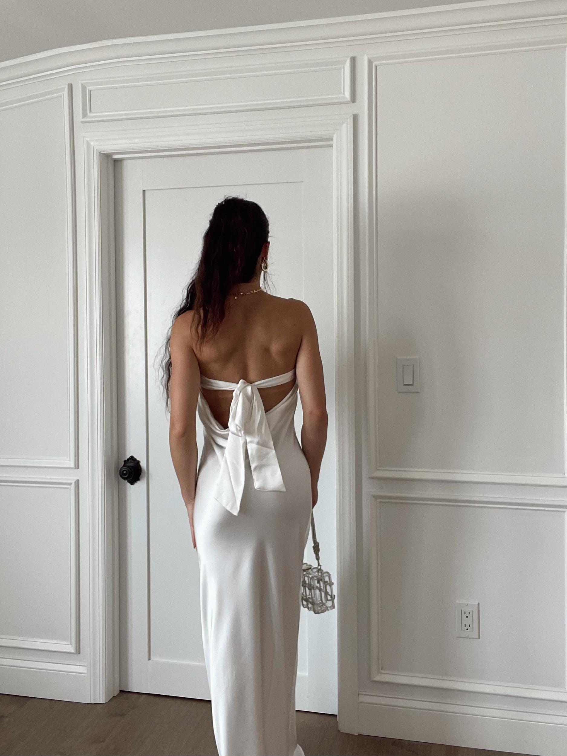 FINAL SALE WeWoreWhat | Strapless Silky Maxi Dress | White Product Image