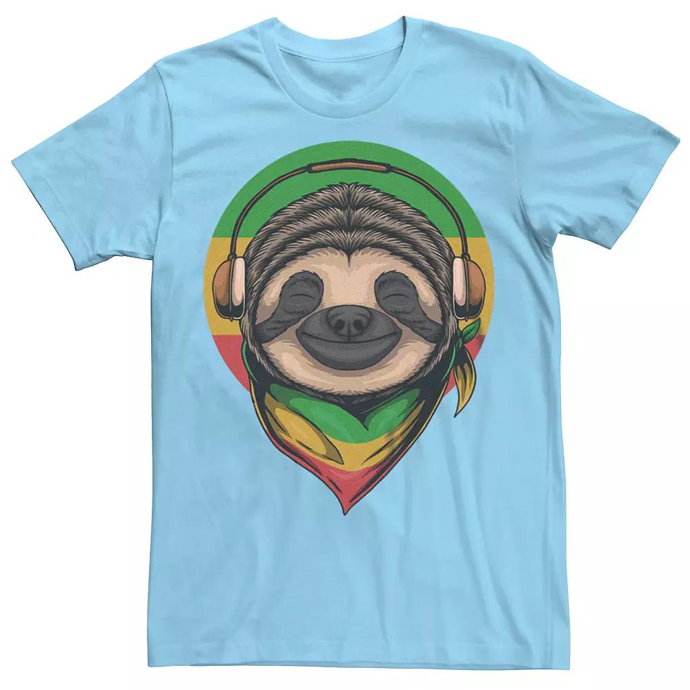 Men's Rasta Sloth Wearing Headphones Graphic Tee, Size: Medium, Natural Product Image