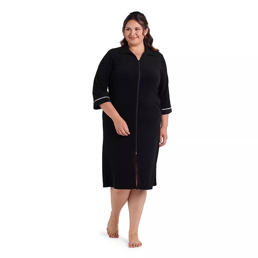 Plus Size Miss Elaine Essentials Terry Long Zip Robe, Women's, Size: 3XL, Black Product Image