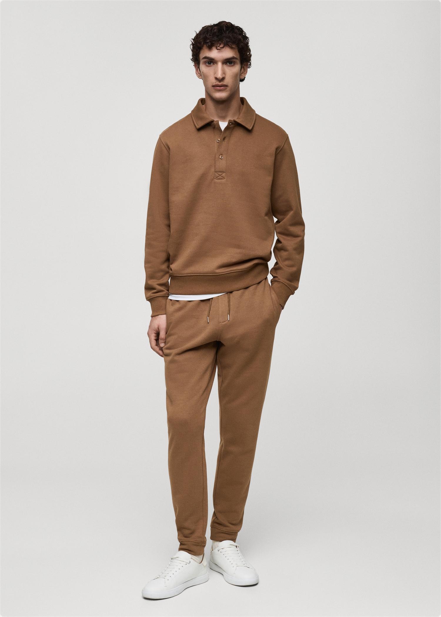 Brushed regular-fit polo sweatshirt - Men | MANGO USA Product Image