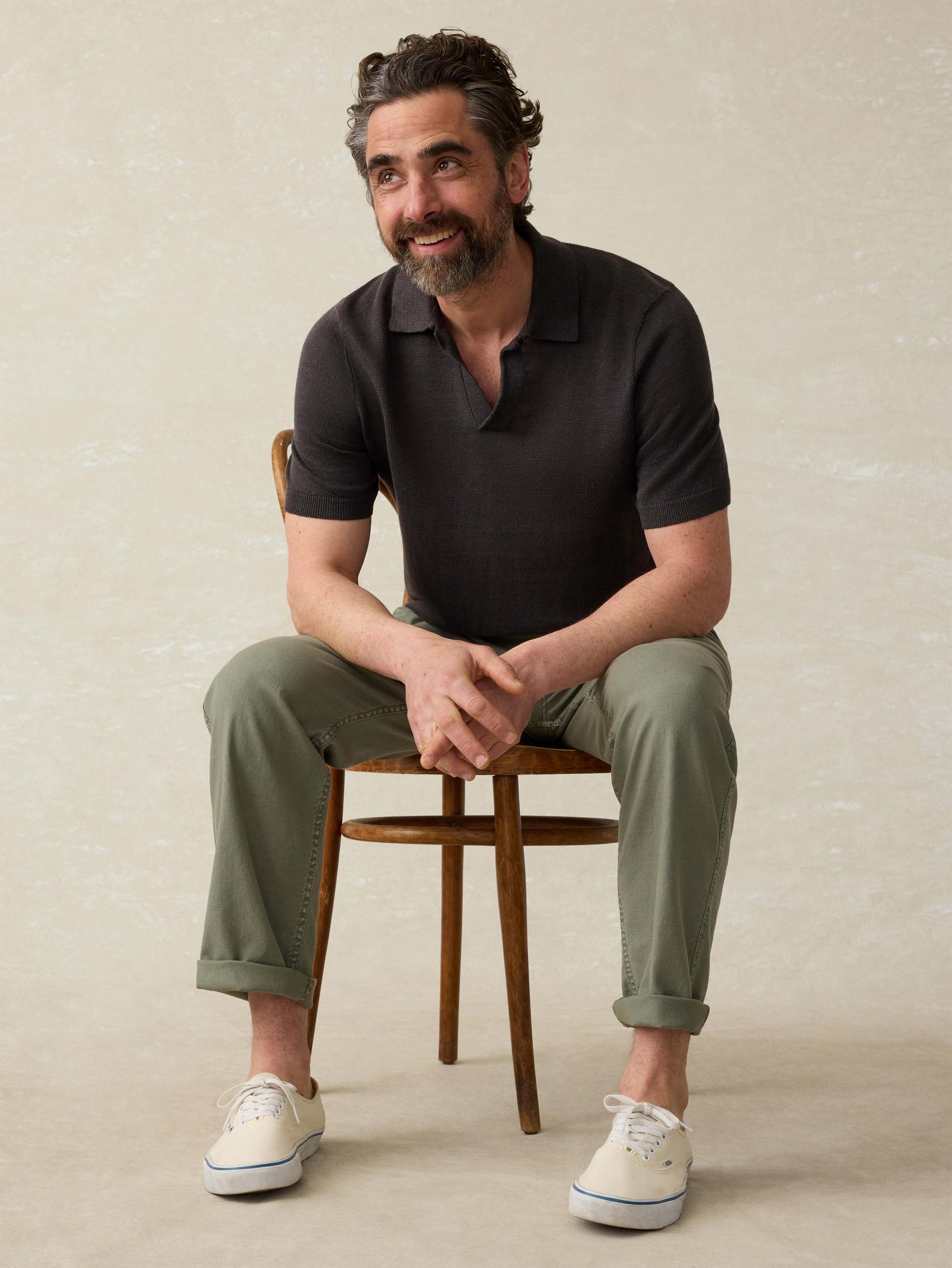 Short-Sleeve Linen Sweater Polo - Mountain Black Male Product Image