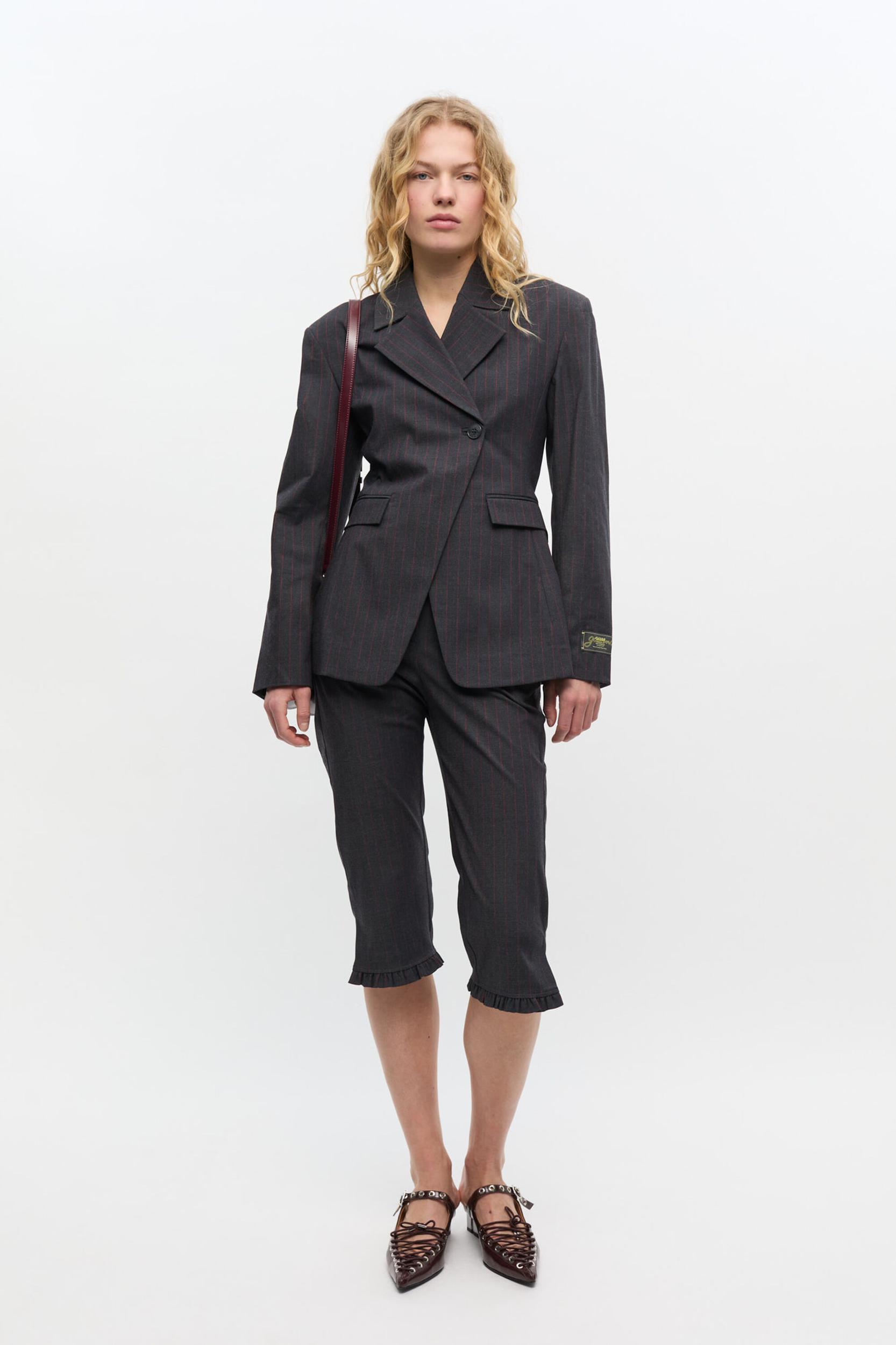 Black Pinstripe Capri Pants Product Image