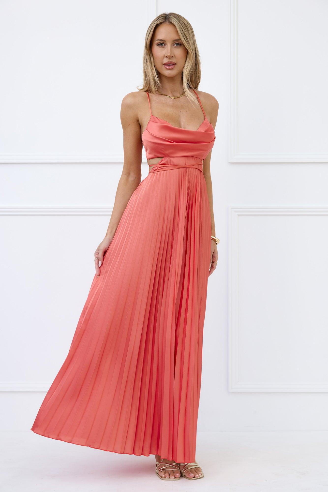 In My Prime Satin Maxi Dress Coral Product Image
