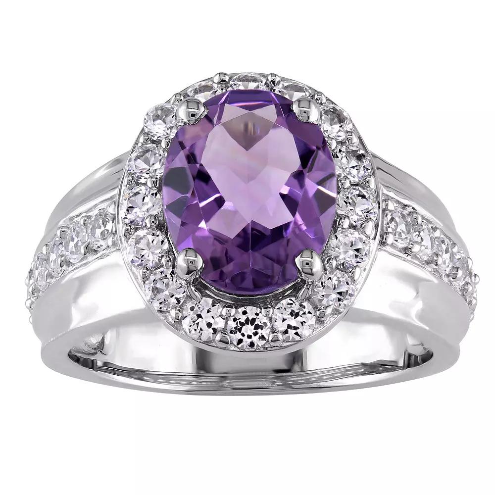 Stella Grace Sterling Silver Amethyst & Lab Created White Sapphire Halo Ring, Women's,  Product Image