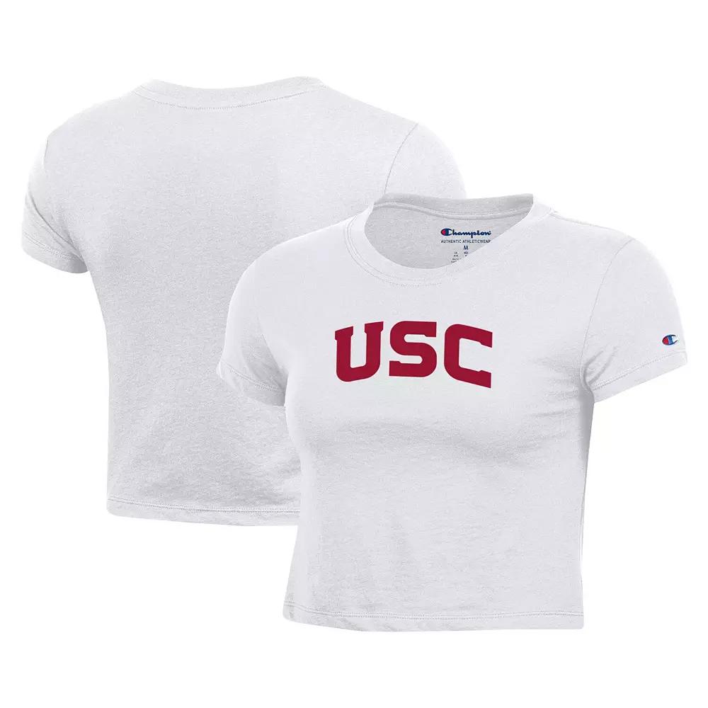 Women's Champion White USC Trojans Core Script Baby Cropped T-Shirt,  Product Image