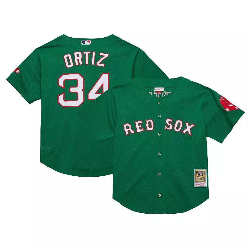 Youth Mitchell & Ness David Ortiz Green Boston Red Sox Cooperstown CollectionÂ Mesh Batting Practice Jersey, Boy's,  Product Image