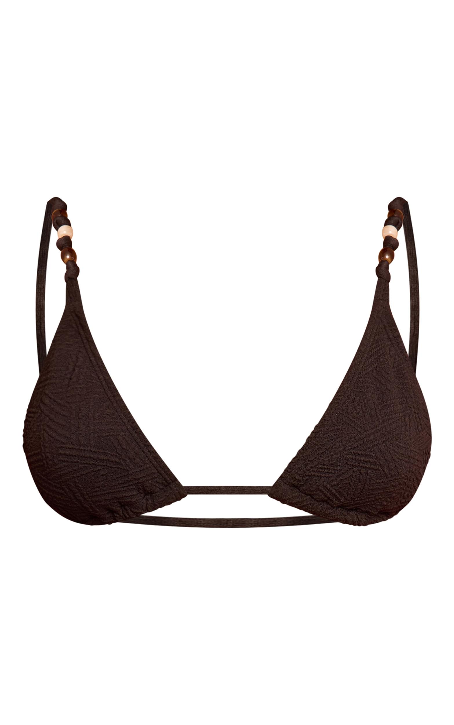 Black Textured Bead Trim Triangle Bikini Top Product Image