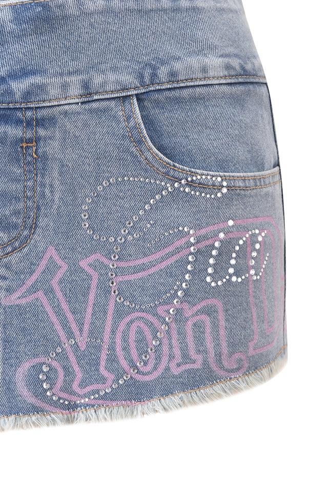 I.AM.GIA X VON DUTCH SYNDRA DENIM MINI SKORT - LIGHT WASH DENIM Product Image