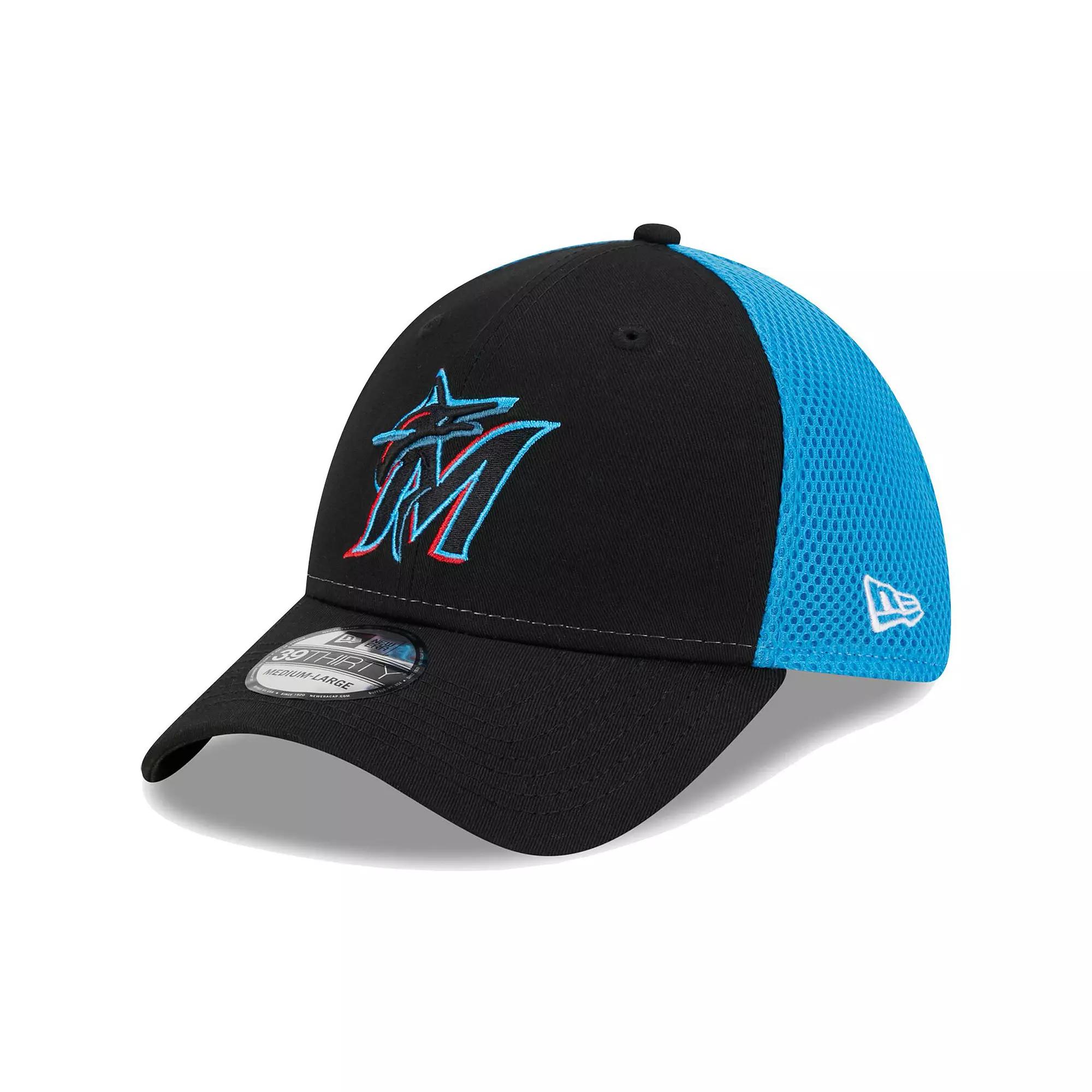 Men's New Era Black Miami Marlins Team Neo 39THIRTY Flex Hat, Size: Large/XL Product Image