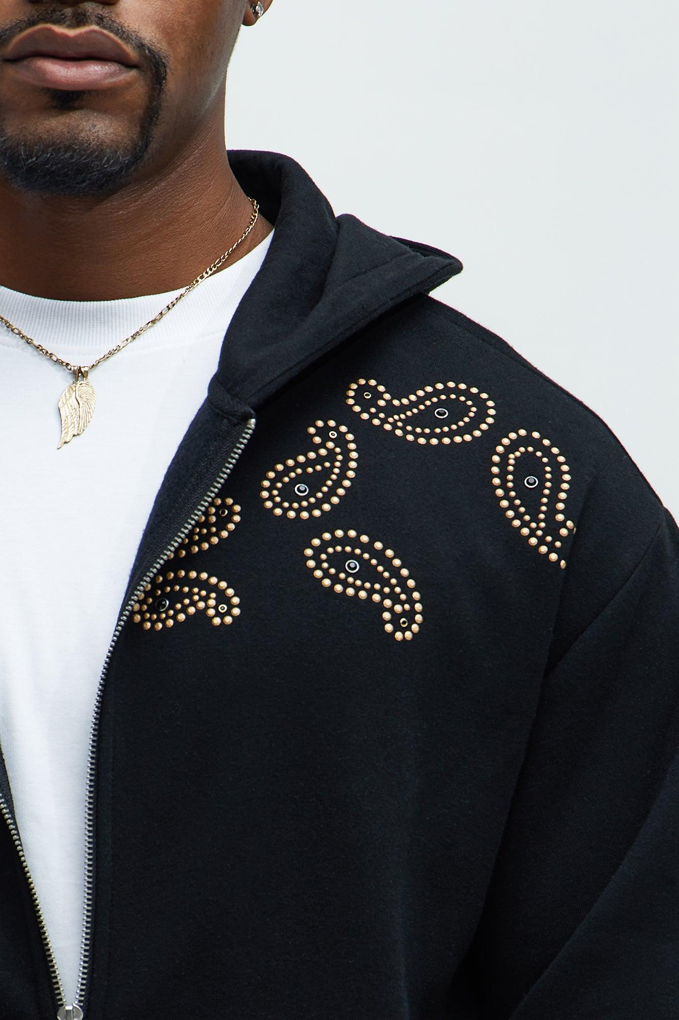 Tyson Paisley Studded Zip Up Hoodie - Black Product Image