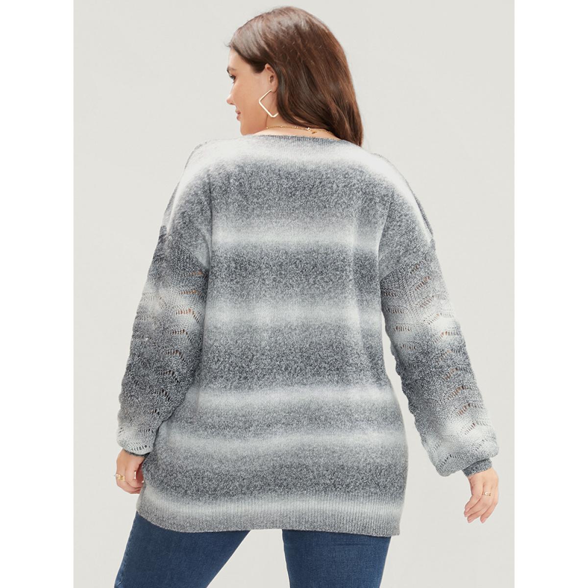 Plus Size Ombre Spacedye Knit Eyelet V Neck Heather Knit Top Multicolor Women Casual Loose Long Sleeve V-neck Dailywear Pullovers BloomChic 30/6X Product Image