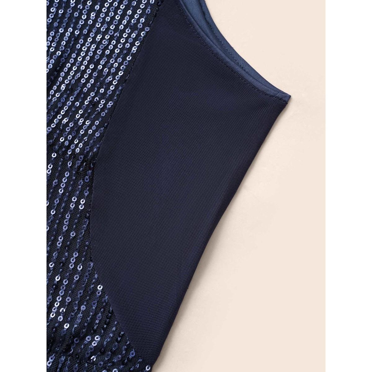 Plus Size Round Neck Sequin Mesh Tank Dress Midnight Women Cocktail Texture Round Neck Sleeveless Curvy BloomChic 18-20/2X Product Image